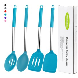 Silicone Spatula Spoon Set for Cooking, Food Grade BPA Free Silicone Kitchen Spatulas Spoons Utensils for Nonstick Cookware, 446°F Heat Resistant Silicone Slotted Spatula Mixing Stirring Spoons, Blue