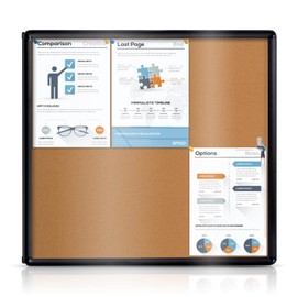 EVERSUPPLY Enclosed Bulletin Board 28x26 in,Wall Display Case Cork Board with Locking Door for Office School Home Store,Tamperproof and Shatter Resistant,Black Aluminum Frame(6xA4)