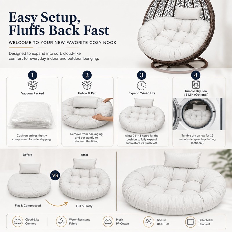Water-Resistant Egg Chair Cushion Replacement, Light Grey, 47 x 47