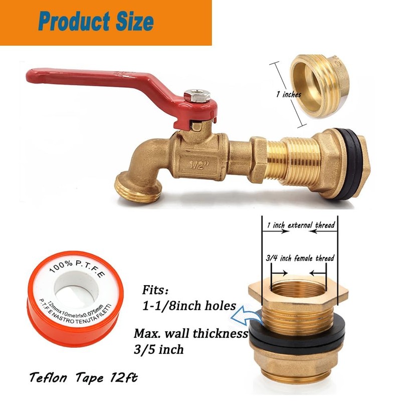 Rain Barrel Spigot kit, Brass Outdoor Faucets, Water Spigot-Include Filter,Bulkhead