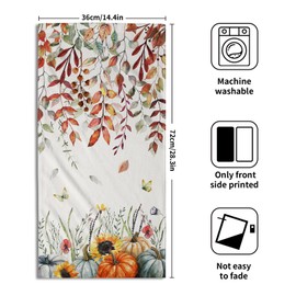 Autumn Burnt Orange Leaf and Pumpkin Hand Towel Set of 2 Soft Absorbent Thanksgiving Fall Leaves Flowers Tea Towels Baking Cooking Wash Cloth for Bathroom Kitchen Bar Beach Gym Spa Decor 14x28 Inch