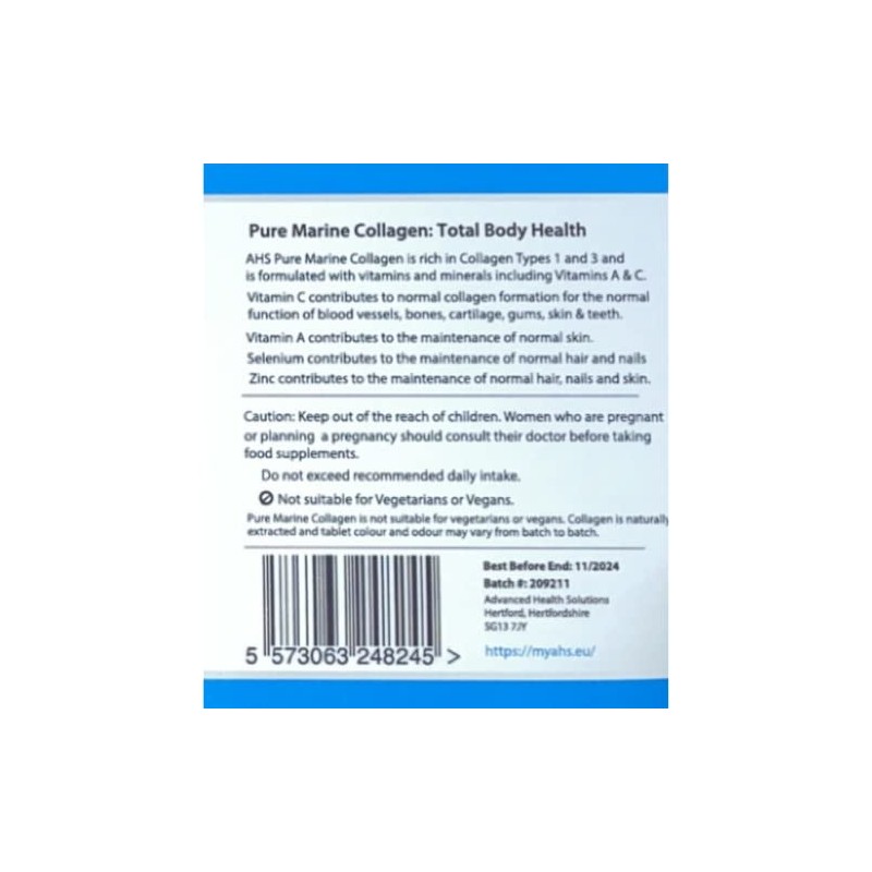 AHS Pure Marine Collagen Tablets, Types 1 & 3, with