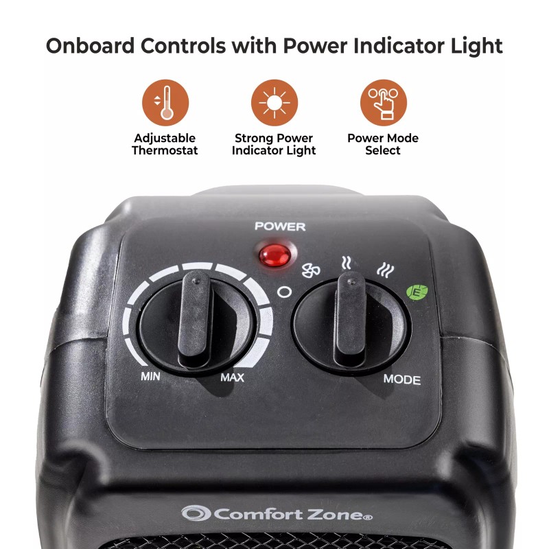 Comfort Zone 1500W Personal Ceramic Space Heater with Adjustable Thermostat