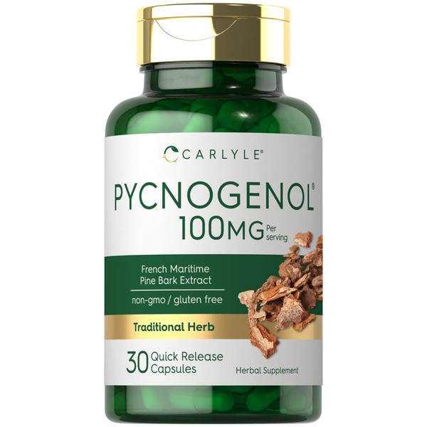 Carlyle Pycnogenol 100 mg | 30 Capsules | Non-GMO and Gluten Free Formula | French Maritime Pine Bark Extract Supplement