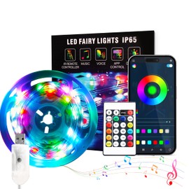 ORALUCE Smart Fairy Lights with IR Remote Plug in, IP65 33Ft 100 Led Fairy Light for Bedroom USB Bluetooth APP Control, RGB Color Changing Outdoor String Lights, Music Sync Twinkle for Outdoor Party