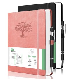 2 Pack Notebook for Work, Leather Journal for Women Men, A5 College Ruled Journal Notebook, Hardcover Notebooks with Pens,100GSM Paper, Office Supplies（Pink & Black）