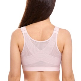 DELIMIRA Women's Full Coverage Front Closure Wire Free Back Support Posture Bra Gentle Rose 38C