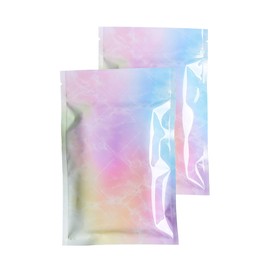 QQ Studio 100 Smell Proof Glossy Rainbow Marble QuickQlick Resealable Bags with Zip Seal Flat Pouch for Dried Herbs (Rainbow, 8x12cm (3x4.7"))