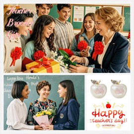 Teacher Christmas Gifts Teacher Earrings Pearl Apple Book Earrings for Women Appreciation Teachers Gifts Stocking Stuffers Holiday Gift