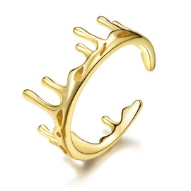 Lotus Fun S925 Sterling Silver Ring, Minimalist, Golden Irregular Design, Knuckle Duster, Tail Ring, Adjustable Open Ring, Temperament Jewellery for Women and Girls