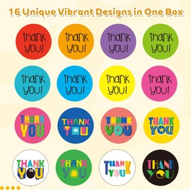 800 PCS Cute Thank You Stickers (1.5 Inch) | 16 Colorful Designs with Decorative Round Labels for Small Business Packaging, Goody Bags, and Crafts