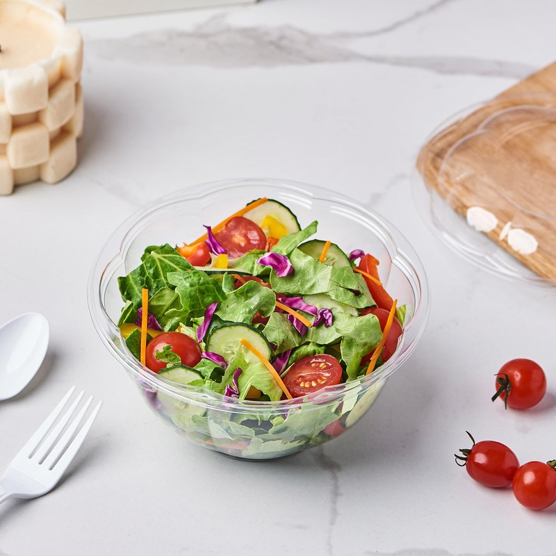 FULING 32 oz. 150 Sets Clear Plastic Salad Bowls with