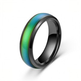 Stainless Steel Temperature Sensative Color Changing Ring for Men Women Mood Ring Stylish and Unique Accessory (Black, 9)