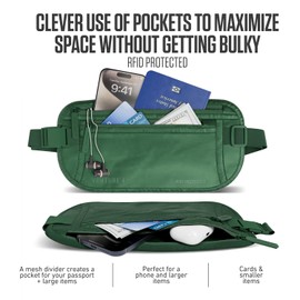 Travel Money Belt, RFID Blocking for Men & Women - Ideal for Keeping Your Cash, Credit Card, Passport, Phone Safe When Traveling (Sleek Army Green)