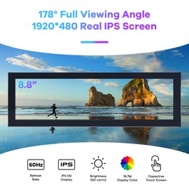 Hosyond 8.8 Inch Touchscreen Computer Secondary Screen 1920x480 FHD IPS LCD Display for PC Case AIDA64 CPU GPU Temperature Monitor, for Raspberry Pi