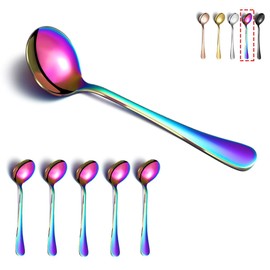 Rainbow Soup Spoons, Kyraton 6 Pieces 19 cm Stainless Steel Round Spoons with Rainbow Titanium Plating, Rainbow Dinner Spoon Table Spoon, Spoons Silverware Dishwasher Safe Set of 6