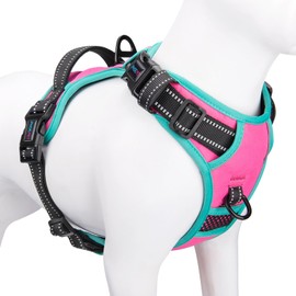 PHOEPET Adjustable No Pull Safety Dog Harness for Medium and Large Dogs with Padded Handle and Reflective Pet Vest Harness,Easy to Control for daily walk or outside activities(Pink,L)