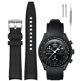 REBANDACE Strap for 20mm MoonSwatch,Curved Silicone Replacement Band for Omega X Swatch Speedmaster Watch 20mm,Soft 22mm Strap for Men Women Watch (Black, 20mm)