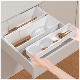 Kitchen Drawer Organizer,4-Pack Expandable Drawer Organizer Trays,Adjustable Utensil Drawer Organizers Bins for Bedroom,Kitchen and Office