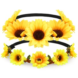 Sunflower Headband, Flower Headband, Decorative Hair Band, Sunflower Headwear, Flower Headbands, Bridal Wedding Headdress, Beach Hair Accessories for Women and Girls (Pack of 2)