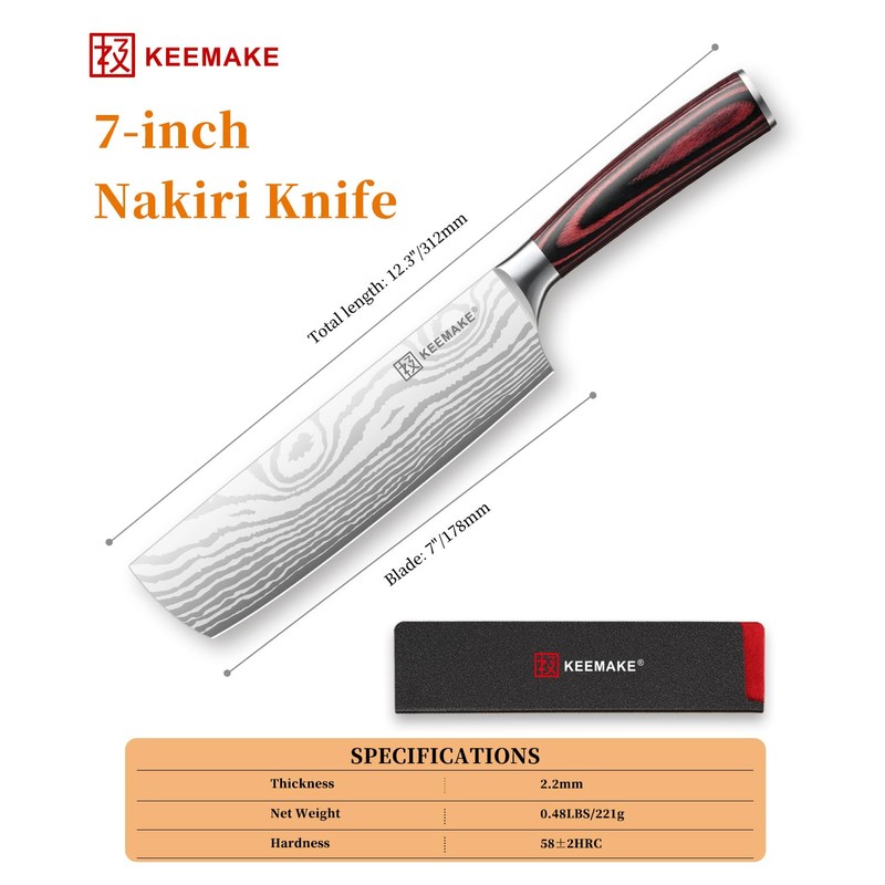 KEEMAKE Nakiri Knife Meat Cleaver: 7 Inch Razor Sharp Chef