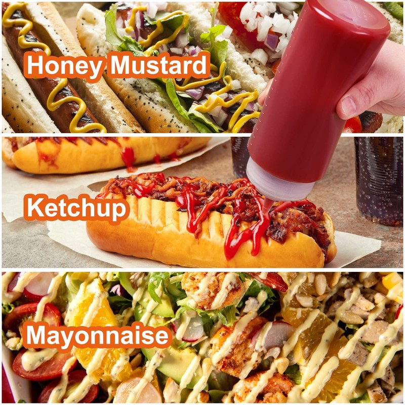 8oz Squeeze Condiment Bottles with Cap, Happybase Reusable Squeeze Containers