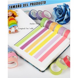 20 Rollos Cinta Adhesiva de Color, Papel de Etiquetado de Colores para Manualidades, 20 Colores Washi Tape Decorativa y Papel Cinta Adhesiva para Artes (15mm x 5m)