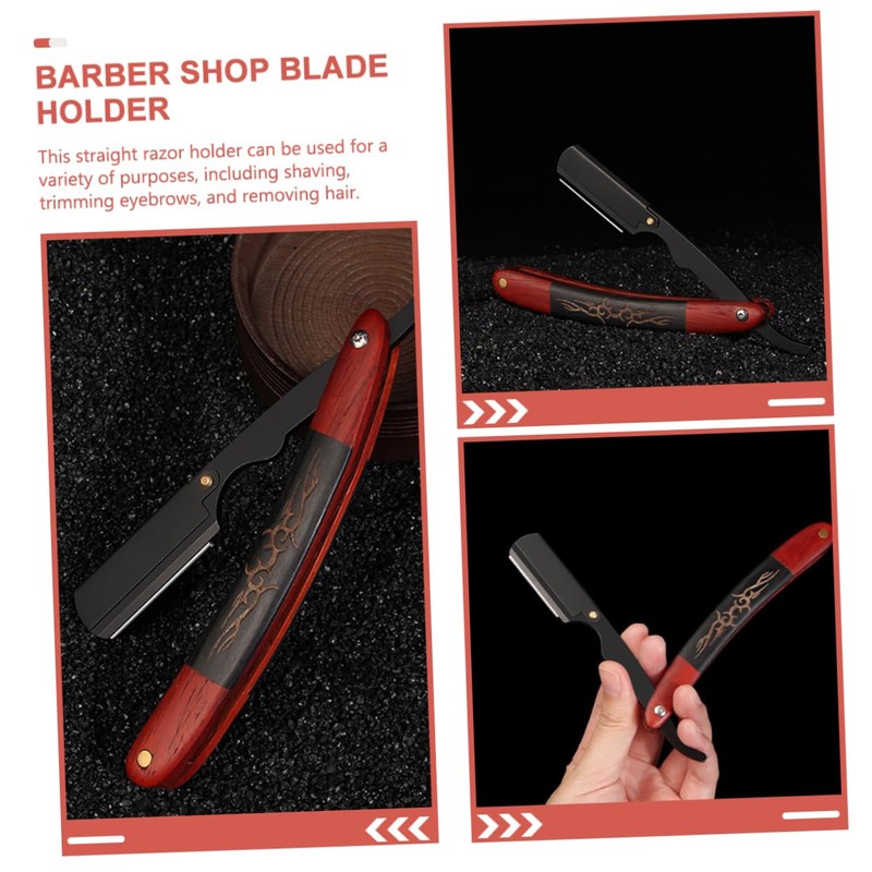 FRCOLOR Stainless Steel Barber Blade Holder Ebony Handle Traditional Shaving