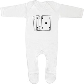 0-3 Month 'Ace Playing Cards' Baby Romper Jumpsuit/Sleep Suit (SS00015583) White