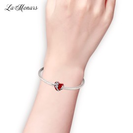 LaMenars Love Charms, 925 Silver, for Family, Friend, Mother, Lover, Girlfriend, Sister, Charm Pendant Suitable for Women's Bracelets and Necklaces, Birthday, Mother's Day Gift, Silver, J Beating Heart