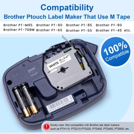 Labelife M-K231 M-K231s Replace for Brother M Tape 12mm 0.47 White M231 M-231 MK231 PTM95 Label Tape Compatible with Brother PT-M95 PT-65 PT-45 PT-70BM PT-80 PT-90 P Touch Label Maker Refills, 5 Pack