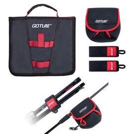 Goture 3-in-1 Fishing Tackle Binder Combo, Fishing Reel Case, 2Pcs Adjustable Velcro Rod Straps, Soft Lure Storage Bag with 8 Clear PVC Sleeves, Pole Fishing Accessories for Saltwater Freshwater A