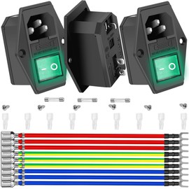 MKBKLLJY 3PCS Rocker Switch Power Socket Inlet Module Plug Male 10A 250V AC Arcade Power Switch Adapter Power Connector 3 Pin AC-14-F16A LED Light with 18AWG Wiring 10A Fuse 4.8mm Sheath Screw