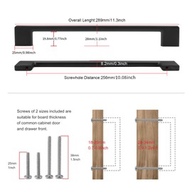 TUNNY 5 Pack Classic Cabinet Handles-10.08"/256mm Screw Spacing Matte Black Furniture Hardware Handles for Kitchen Cabinets Bedroom Cabinet Pull