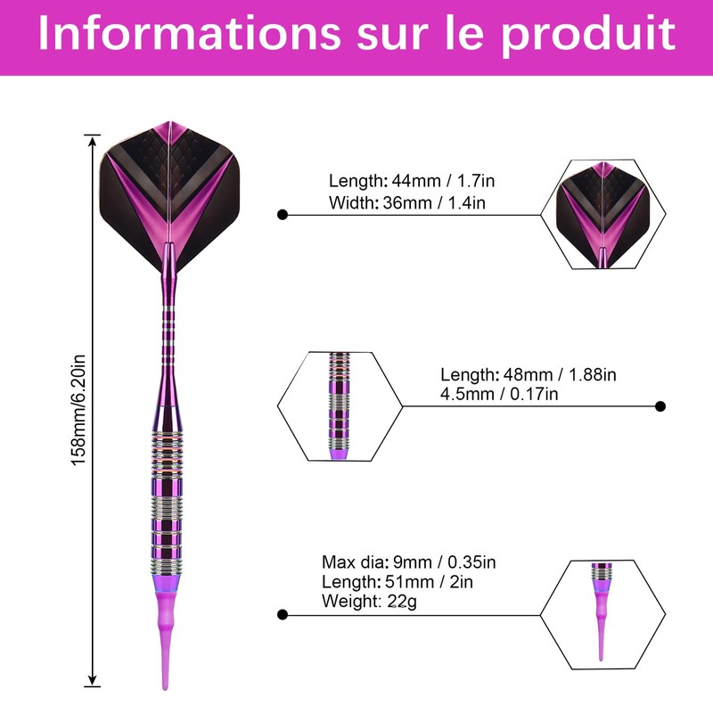 ZZJTPA Soft Tip Darts Set of Seven Colours Electronic Darts