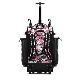 Boombah Rolling Superpack Hybrid Digital Camo Bat Pack Black/Pink - Wheeled & Backpack Version