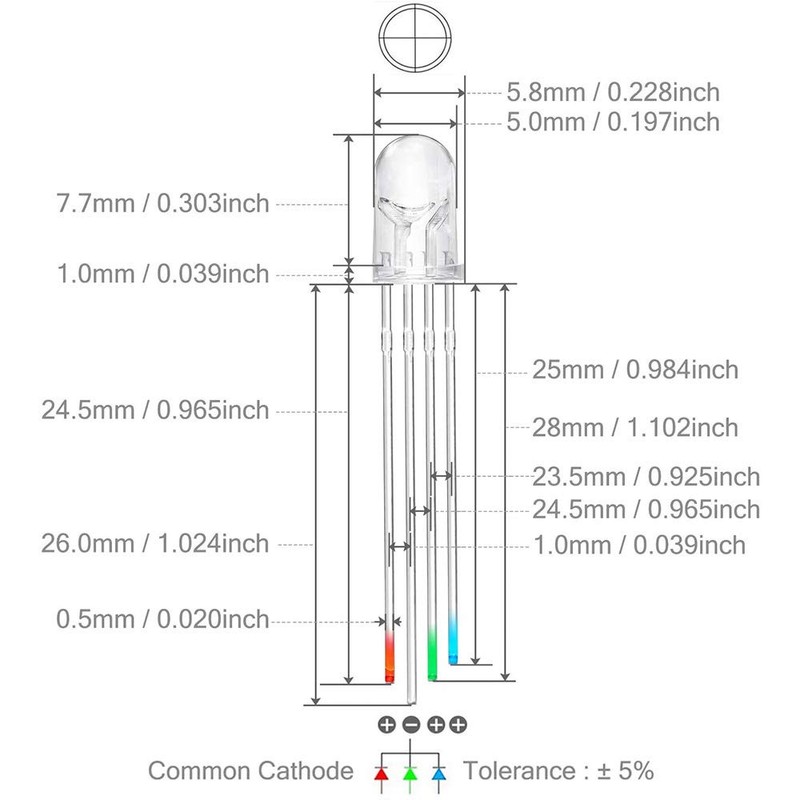 Youmile 100pcs 5mm LED Light Emitting Diode Common Anode 4Pin