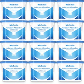 Moismile Moisture Absorbers 12 Pack, Fragrance-Free Closet Dehumidifier for Bathroom, Car ＆ Basement, 10.5 oz Refillable Humidity Absorber Boxes