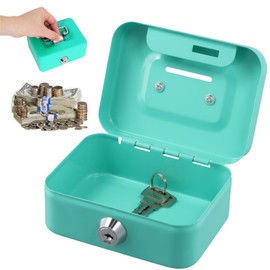 Small Cash Box, Green Small Safe, 11.5 x 8.5 x 5.8 cm, Lockable with Key, Metal Locker Money Box with Key Lock, Money Bag, Safe, Elegant Metal Cash Box