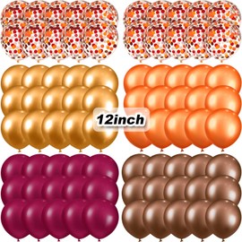 80 Pcs Fall Balloons Thanksgiving Party Balloons 12 Inch Burnt Orange Gold Coffee Confetti Balloon Theme Arch Garland Kit for Autumn Little Pumpkin Baby Shower Harvest Thanksgiving Party Decoration
