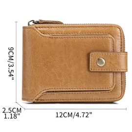 GOIACII Zipper Wallet for Men Genuine Leather RFID Blocking Mens Wallet with Zipper Coin Pocket ID Window Zipper Wallets Large Capacity