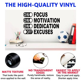 SEATUNE Motivational Wall Decals, Gym Wall Decor, Quotes Inspirational Classroom Office Workout Sport Positive Exercise Home Vinyl Art Stickers On Focus On Motivation On Dedication Off Excuses 20"X12"
