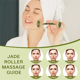 Emerald Facial Roller Massager Anti-Wrinkle and Relieve Edema Facial ridged Roller Natural Xiuyan Jade rejuvenates The Skin (Green)