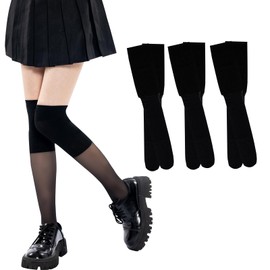 WAJIAFAR Knee High Socks, Women's Socks, Knee Pads and Women, Anti-slip Knee Socks, Over Knee Socks, For Cosplay and Uniforms, Knee High, Black Long Socks, 22.0 inches (56 cm) Length (Black, Set of