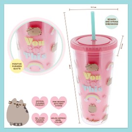 Blueprint Collections Pusheen Beaker & Straw | 650ml Drinking Bottle | Kawaii Water Bottle | Drinking Cup with Straw | Pusheen Gifts | Pusheen Stationery