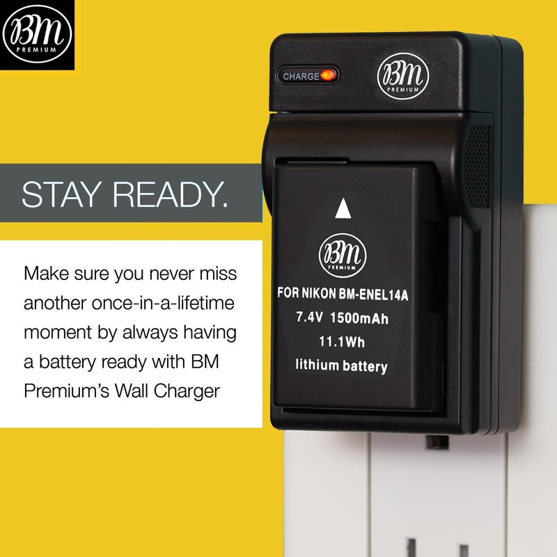 BM Premium EN-EL14A, EN-EL14 Battery and Charger for Nikon D3100,