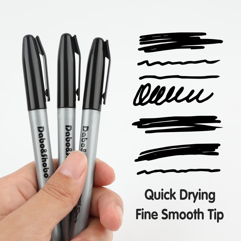 Dabo&Shobo Permanent Markers, 160 Pack Black Permanent Markers Bulk, Fine