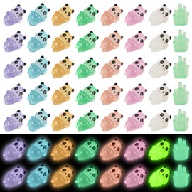 NQEUEPN 35pcs Luminous Mini Pandas & 5pcs Bamboos, Small Resin Pandas Glow in the Dark Tiny Miniature Panda Figurines Resin Animals for DIY Crafts