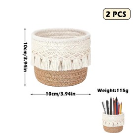 2 Stück Pinselhalter Kosmetik, Pinsel Behälter, Mini Korb, Boho Korb, Kosmetikpinsel-Organisator, Kann zur Aufbewahrung von Kosmetika, Schreibwaren und Anderen Gegenständen Verwendet Werden.