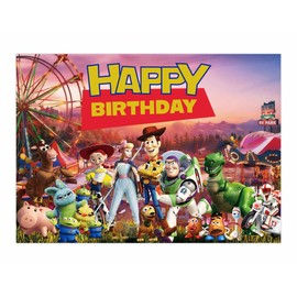 7X5 FT Toy Cartoon Story Backdrop for Photography Happy Birthday Banner Party Decorations for Boys and Girls Photoshooting Indoor and Outdoor